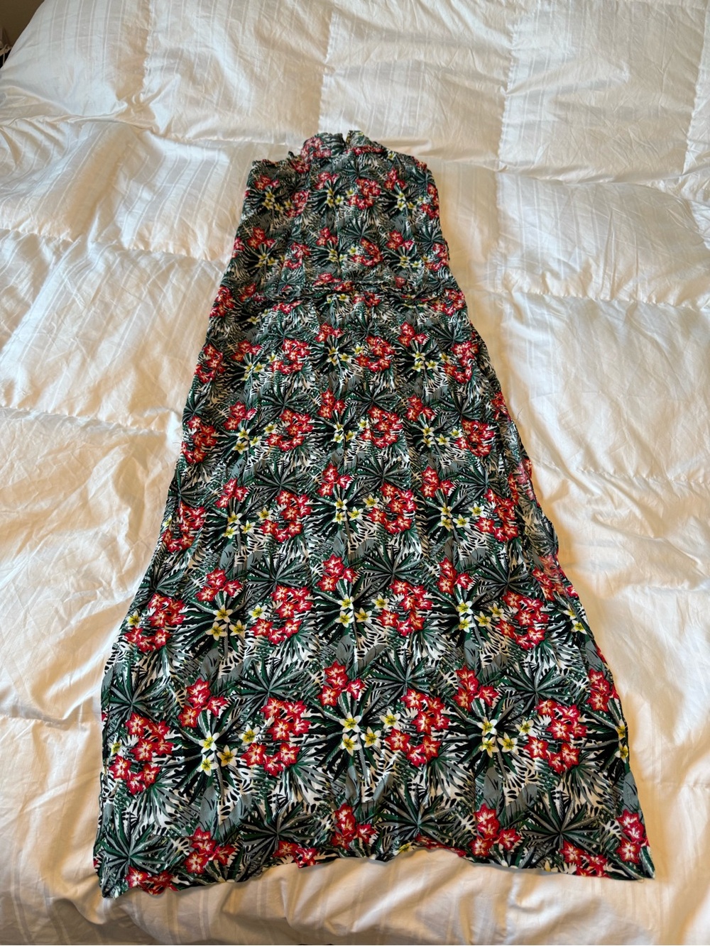 Floral Maxi Dress - Green with Red & Yellow Bloom